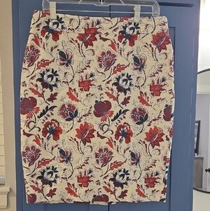 Ann Taylor Red and Blue Floral Pencil Skirt